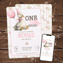 Une oie sotte personnalisée Pastel rose 1er annive