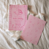 Invitation Une oie sotte rose dessinée fille 1er premier anni