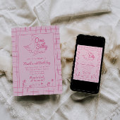 Invitation Une oie sotte rose dessinée fille 1er premier anni