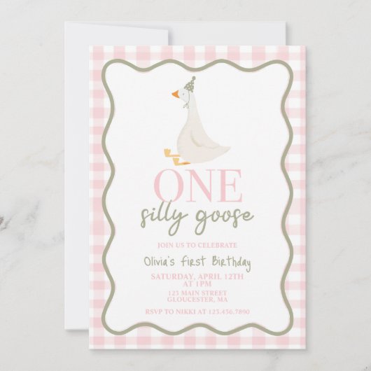 Invitation Une oie sotte rose et vert (Devant)
