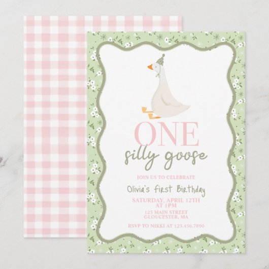 Invitation Une oie sotte rose et verte (Devant / Derrière)