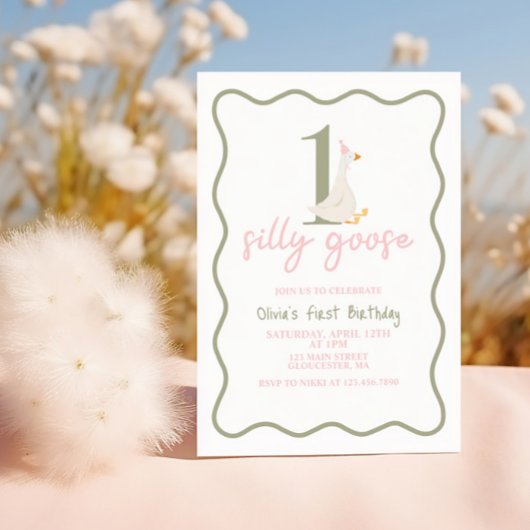 Invitation Une oie sotte rose et verte