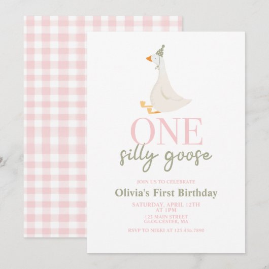 Invitation Une oie sotte rose et verte (Devant / Derrière)