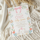 Invitation Une oie sotte rose florale 1er anniversaire