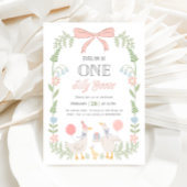 Invitation Une oie sotte rose florale 1er anniversaire
