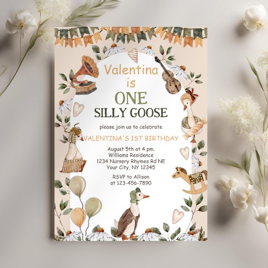 Invitation Une oie sotte Vintage Neutre Premier Anniversaire