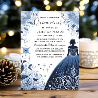 Invitation Une Ombre Ice Sky Gold Royal Blue Quinceanera