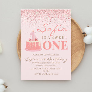 Invitation Une Parties scintillant rose étincelle Douce 1er a