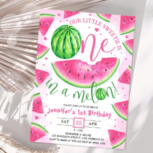 Invitation UNE pastèque ! Fête d'anniversaire 1 an fille rose