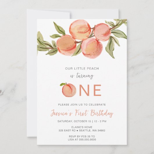 Invitation Une Pêche Douce Premier anniversaire (Devant)