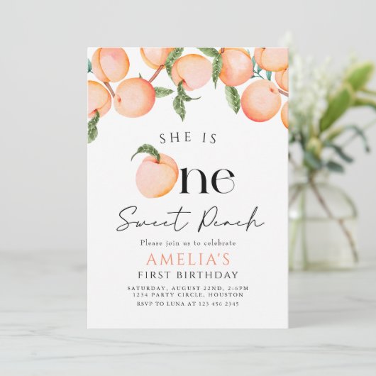 Invitation Une Pêche Douce Premier anniversaire (Debout devant)