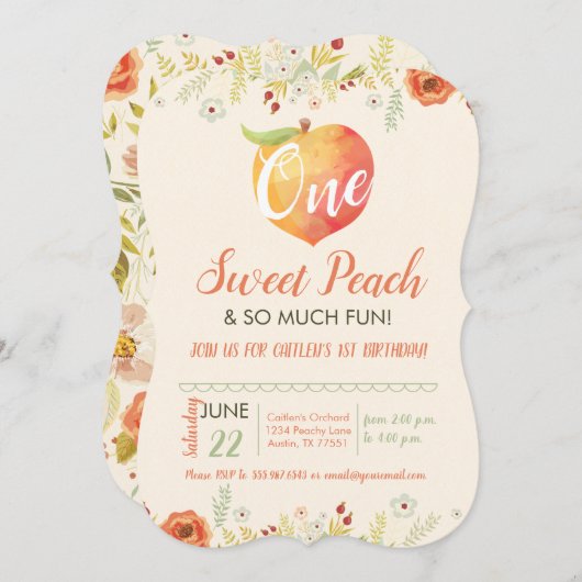 Invitation Une Pêche Douce Premier anniversaire (Devant / Derrière)