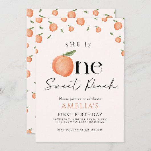 Invitation Une Pêche Douce Premier anniversaire (Devant / Derrière)