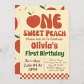 Invitation Une Pêche Douce - Retro Pêche 1er Anniversaire (Devant / Derrière)