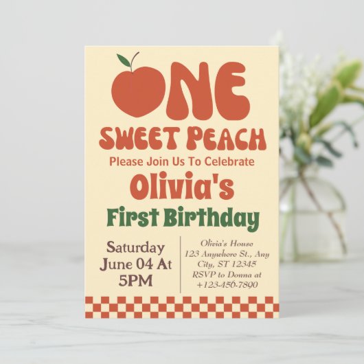 Invitation Une Pêche Douce - Retro Pêche 1er Anniversaire (Debout devant)