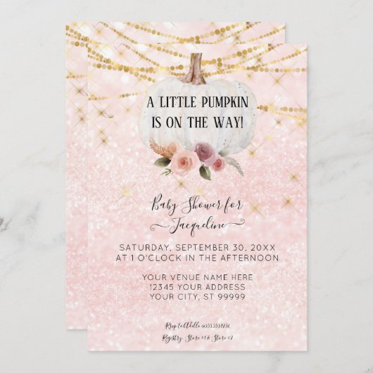Invitation Une Petite Aquarelle Citrouille Florale Éclairage (Devant / Derrière)