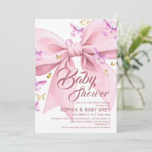 Invitation Une petite Baby Shower aquarelle papillon or