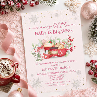 Invitation Une petite baby shower de Noël où bébé est en trai