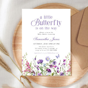 Invitation Une petite Baby Shower Fleurs sauvages Papillon