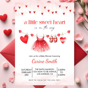 Invitation Une petite Baby Shower pour une fille rouge chérie