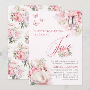 Invitation Une petite ballerine Lac des cygnes Deuxième anniv