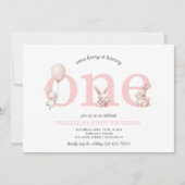 Invitation Une Petite Bébée Rose Bunny Un 1er anniversaire de (Devant)