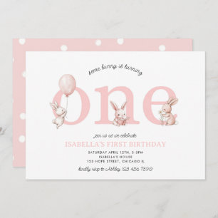 Invitation Une Petite Bébée Rose Bunny Un 1er anniversaire de