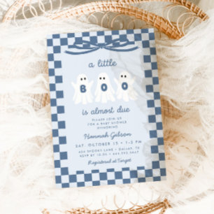 Invitation Une petite chouette est due Baby Shower à carreaux