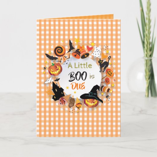 Invitation Une petite chouette est due Orange Gingham Code QR (Devant)