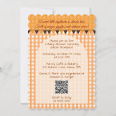 Invitation Une petite chouette est due Orange Gingham QR Code (Dos)