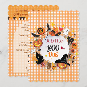 Invitation Une petite chouette est due Orange Gingham QR Code