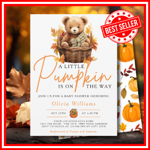 Invitation Une petite citrouille automne automnal OURSON MIGN