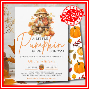 Invitation Une petite citrouille automne automnal OURSON MIGN