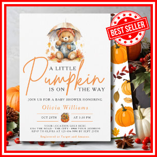 Invitation Une petite citrouille automne automnal OURSON MIGN