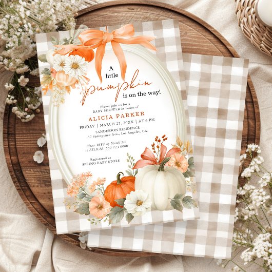 Invitation Une petite citrouille automne bébé shower orange