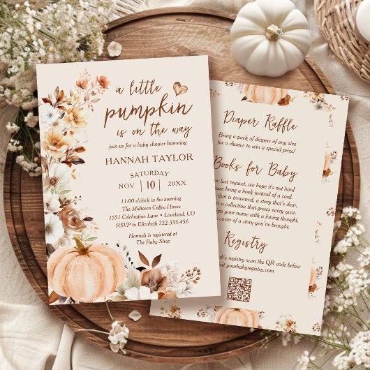 Invitation Une petite citrouille code QR automnal floral Baby