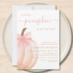 Invitation Une petite citrouille en route Ruban rose Baby Sho