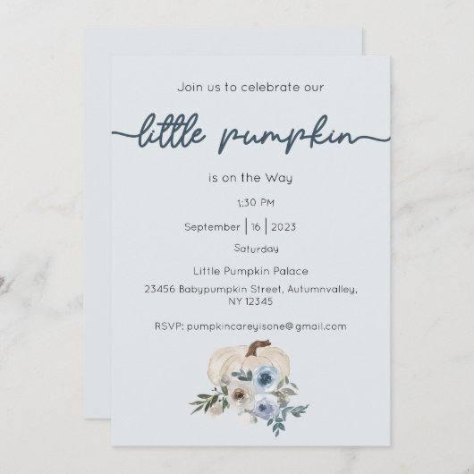 Invitation Une petite citrouille est en route Invitation, Béb (Devant / Derrière)