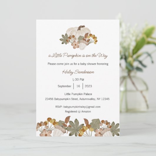 Invitation Une petite citrouille est en route Invitation, Béb (Debout devant)