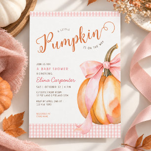 Invitation Une petite citrouille rose noeud gingham baby show