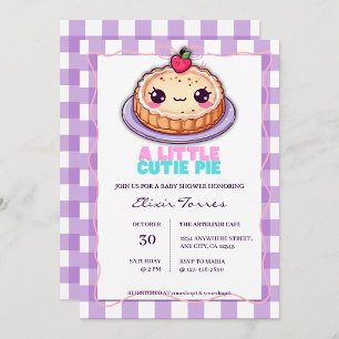 Invitation Une Petite Cutie Pie Kawaii Purple Plaid Baby show