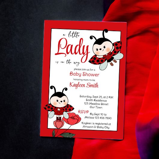 Invitation Une petite dame mignonne baby shower de coccinelle
