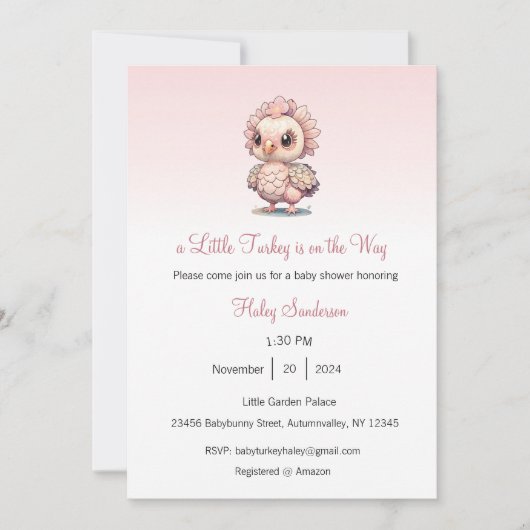 Invitation Une petite dinde est en route Invitation, Merci (Devant)