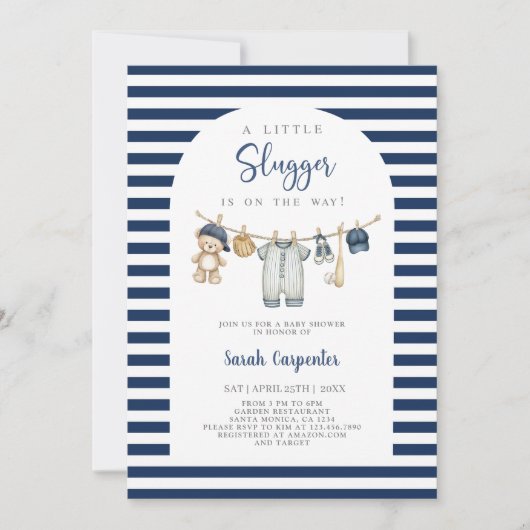 Invitation Une petite douche de bébé garçon Slugger (Devant)