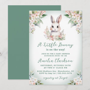 Invitation Une petite douche de bébé lapin douce verte et flo
