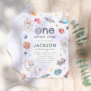 Invitation Une petite étape   Animaux spatiaux 1er anniversai