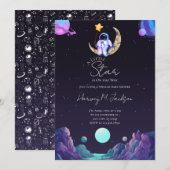 Invitation Une petite étoile | Espace | Baby shower Lune (Devant / Derrière)