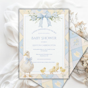 Invitation Une petite fauvette Bleu Jaune Cute Baby Shower