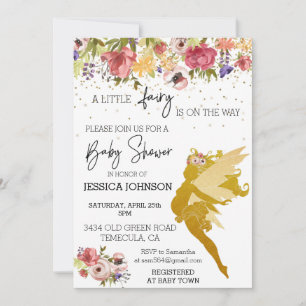 Invitation Une petite fée est en route Baby Shower Or