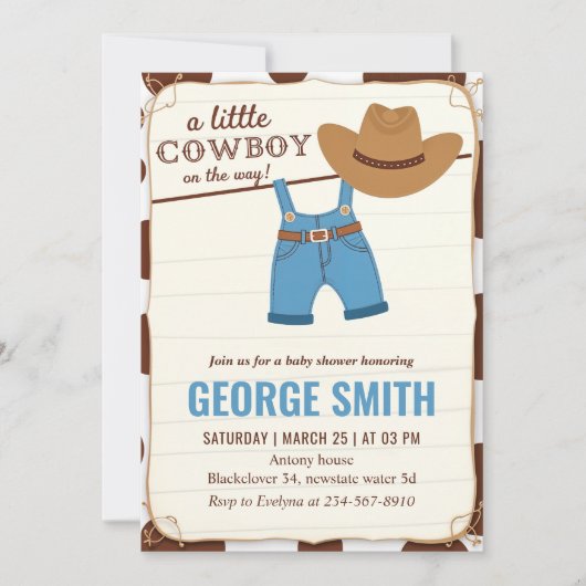 Invitation Une Petite Fête Baby shower Cowboy (Devant)